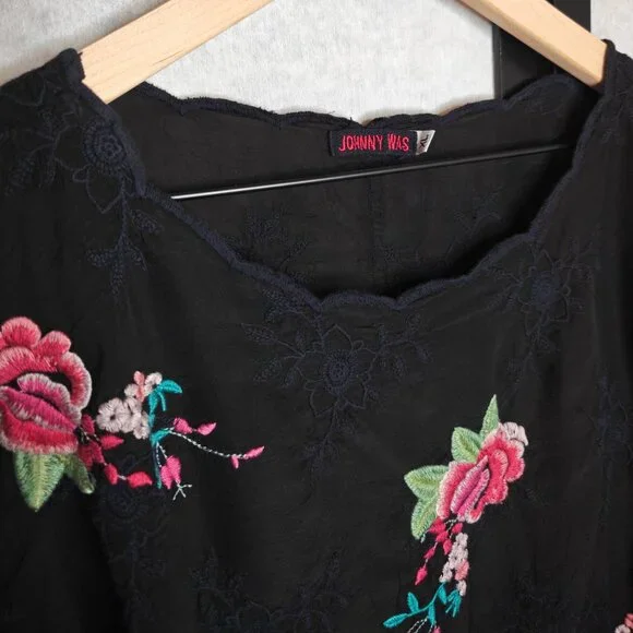 Unique Johnny Was Tunic Floral Long Sleeve Black Embroidered Top XL - Picture 2 of 11